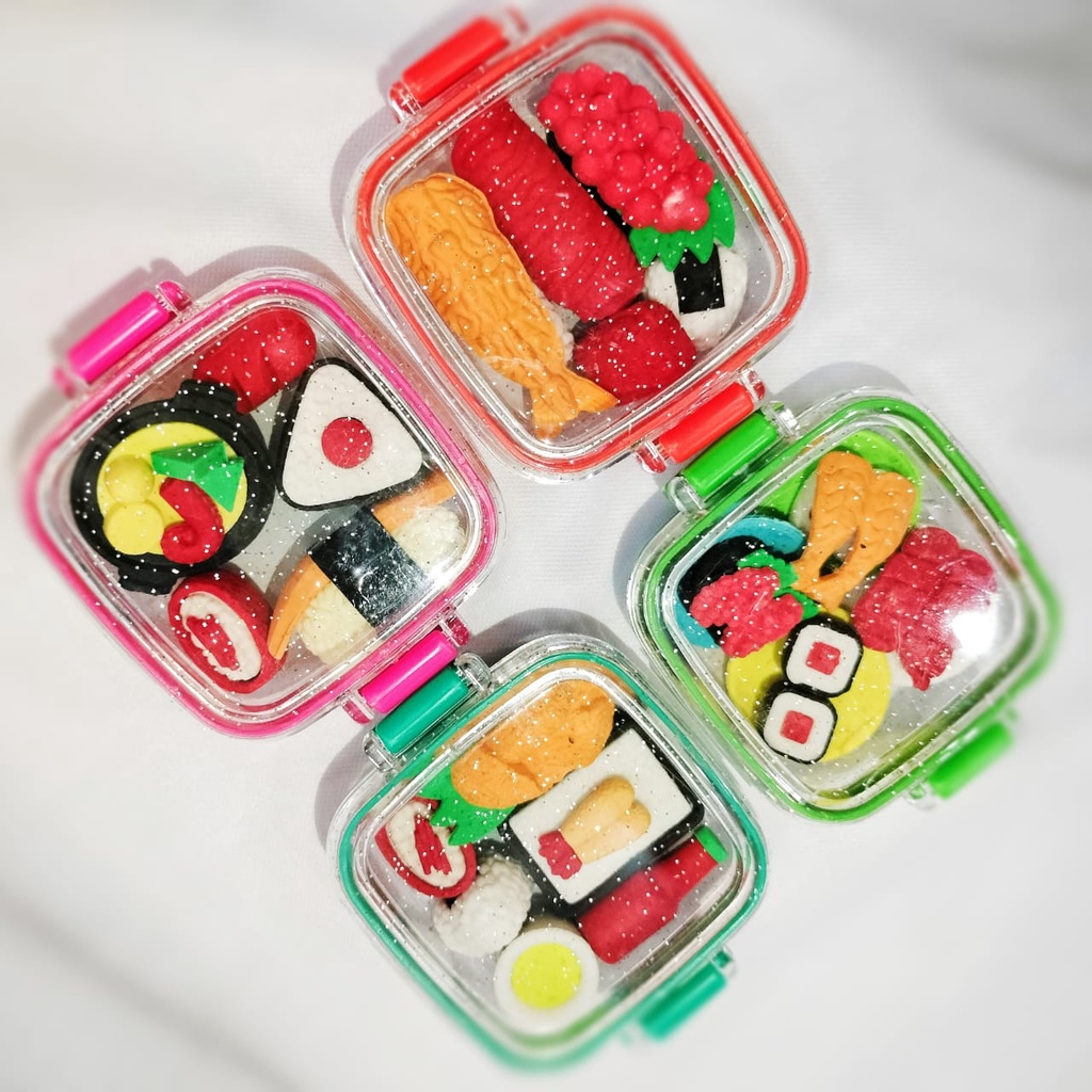 PENGHAPUS SUPER LUCU BENTUK SUSHI 1 SET KOTAK CUTE UNIK HARGA TERMURAH KARET HAPUS BENTUK MAKANAN RAMEN IMUT LENGKAP 1BOX KUALITAS PREMIUM STATIONARY FANCY TERLARIS