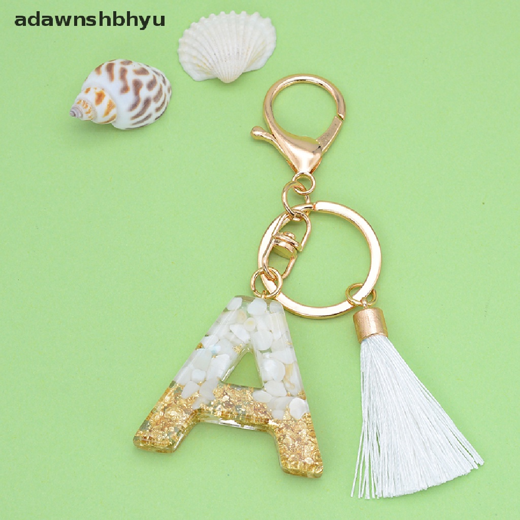 Adawnshbhyu 1Pc Gantungan Kunci Alfabet Rumbai Emas Gantungan Kunci Huruf Inggris Glitter Gradient Resin ID