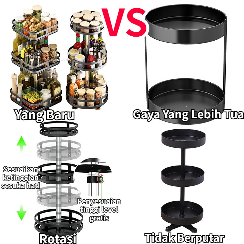 【COD】3 Susun Rak Dapur / Rak Bumbu Putar Berputar 360 Derajat / Stainless Rak Dapu Multifungsi