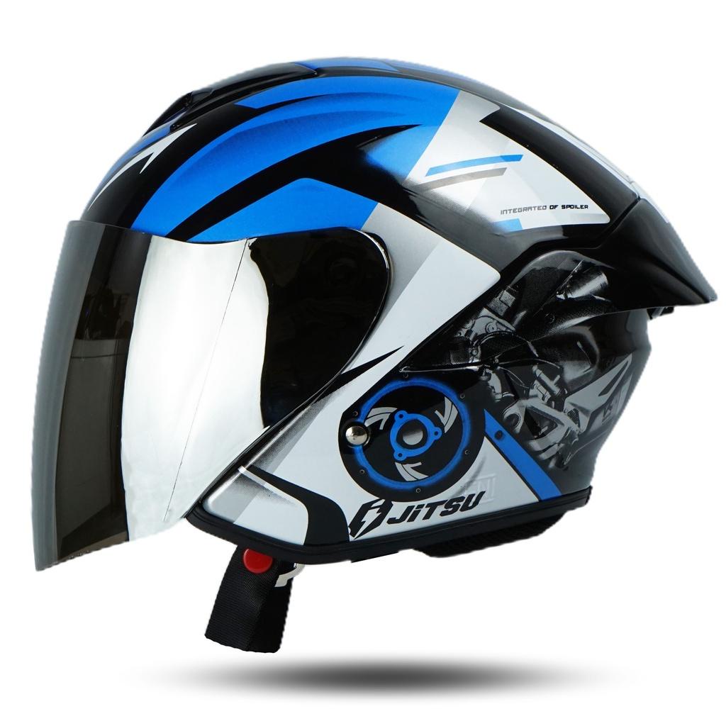 Jitsu Helm Half Face Moto Engine Black Blue