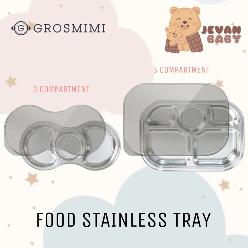 Grosmimi Stainless Baby Food Tray 3C 5C / Stainless Plate / Piring Stainless Anak