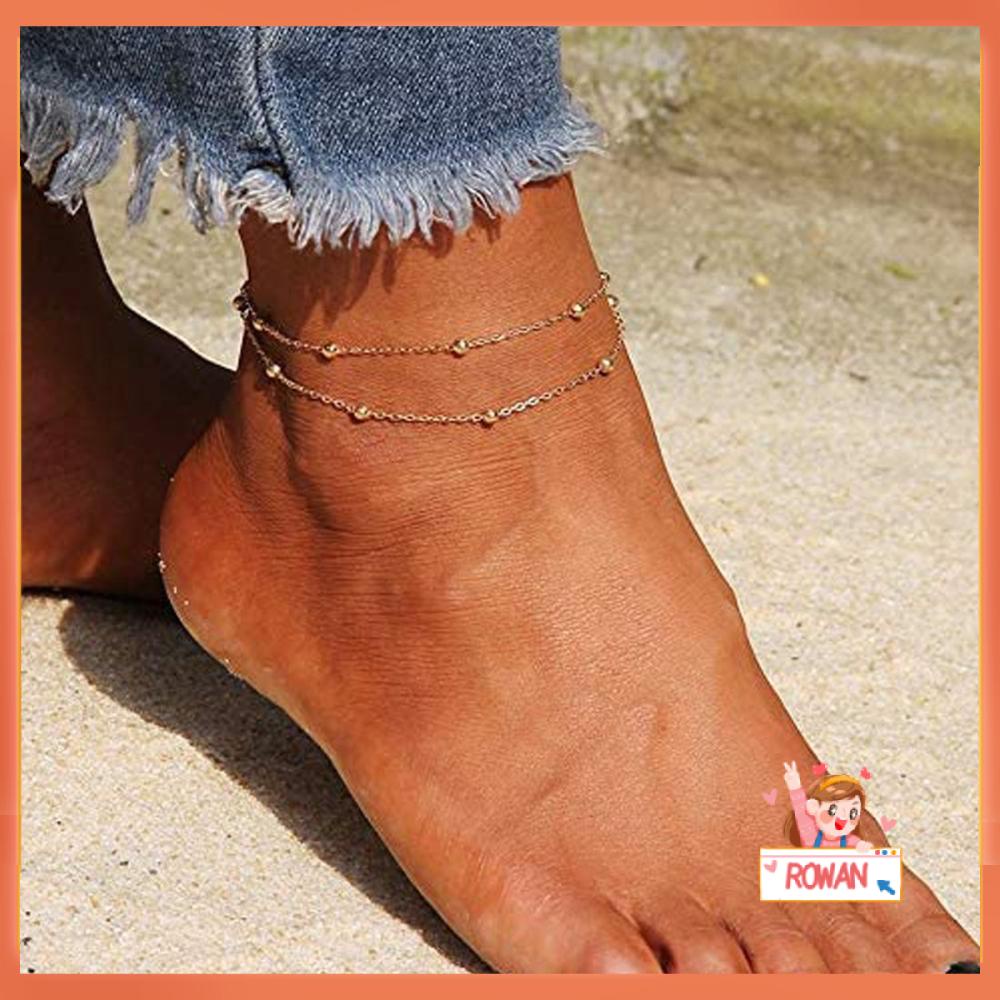 R-flower Anklet Untuk Wanita Sandal Gaya Boho Musim Panas Gelang Kaki Perak