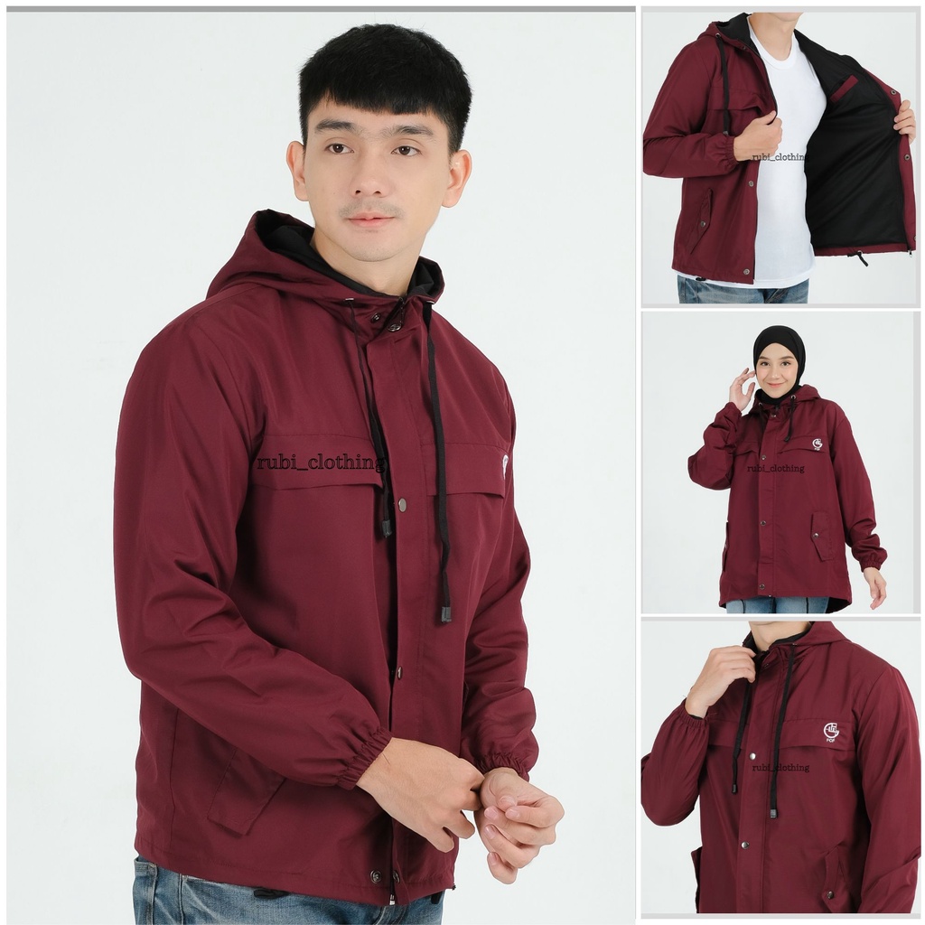 Jaket Parasut Pria Waterproof 4 saku Original FCF size M L XL XXL / Jaket Gunung Pria Jumbo Anti Air