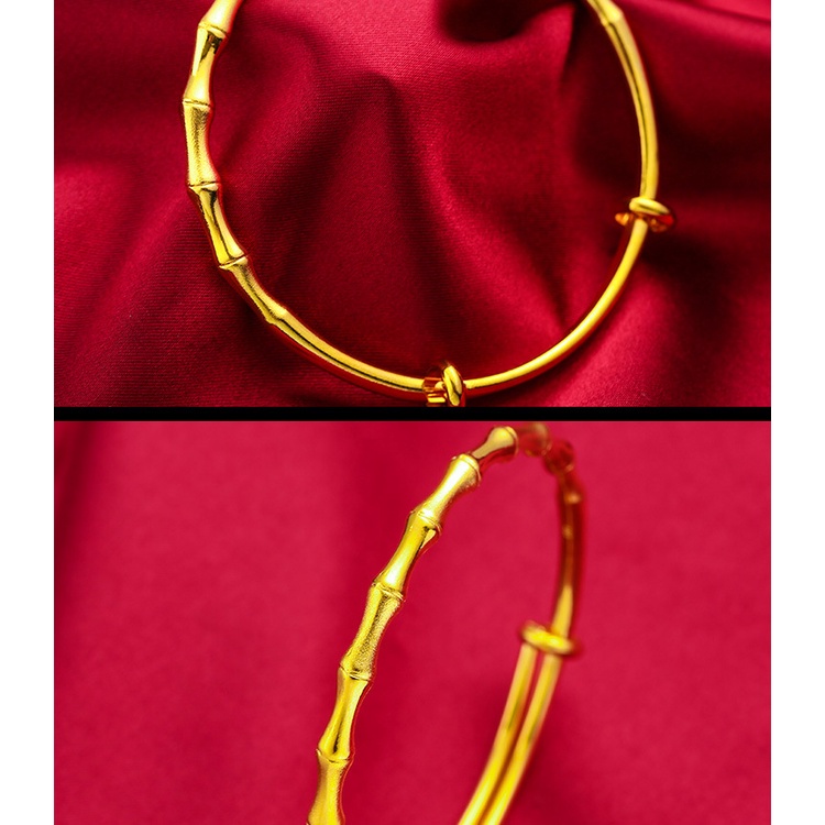 Goldkingdom Perhiasan Fashion Emas Asli Kadar 375 Bangkok Aksesoris Ready Stock Gaya Bambu Kepribadian Retro Sederhana Korea Terbuka Dapat Disesuaikan Gelang Cincin Polos