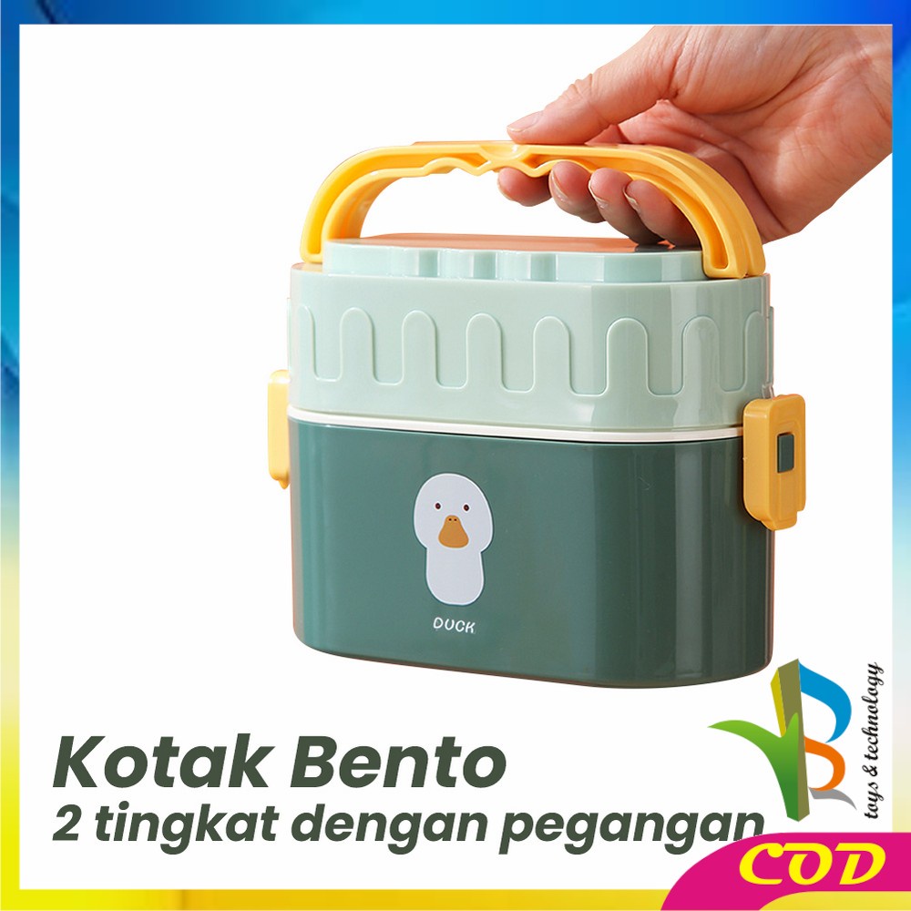 RB-C699 Tempat Makan 950ML Box Bento Set 2 Susun Free Sendok Anti Tumpah Dengan Pegangan / Kotak Bekal Tingkat Lunch Box Set Double Layer Portable