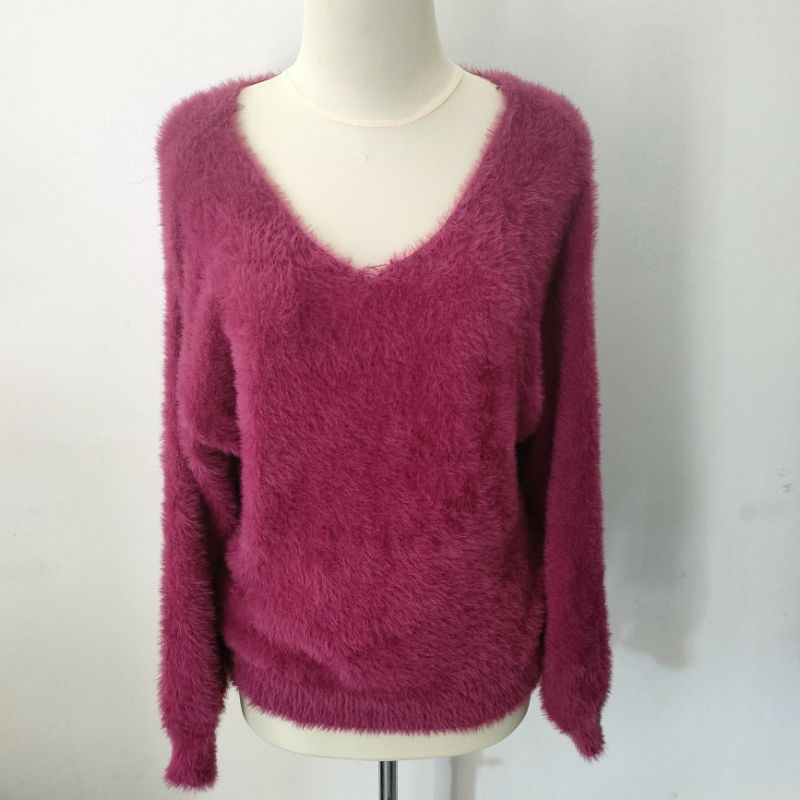 Sweater Fuzzy Bulu Kapas Magenta