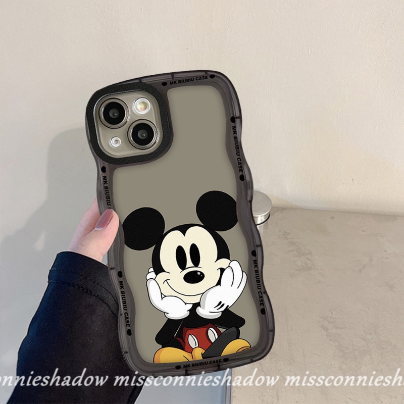 IPHONE Casing Pasangan Kompatibel Untuk Iphone11Xr 7Plus 8Plus 14 12 13 Pro Max 6 6s 8 7 Plus 14Plus X XS Max 11Pro Max SE 2020kartun Lucu Mickey Mouse Wavy Edge Soft TPU Back Phone Case