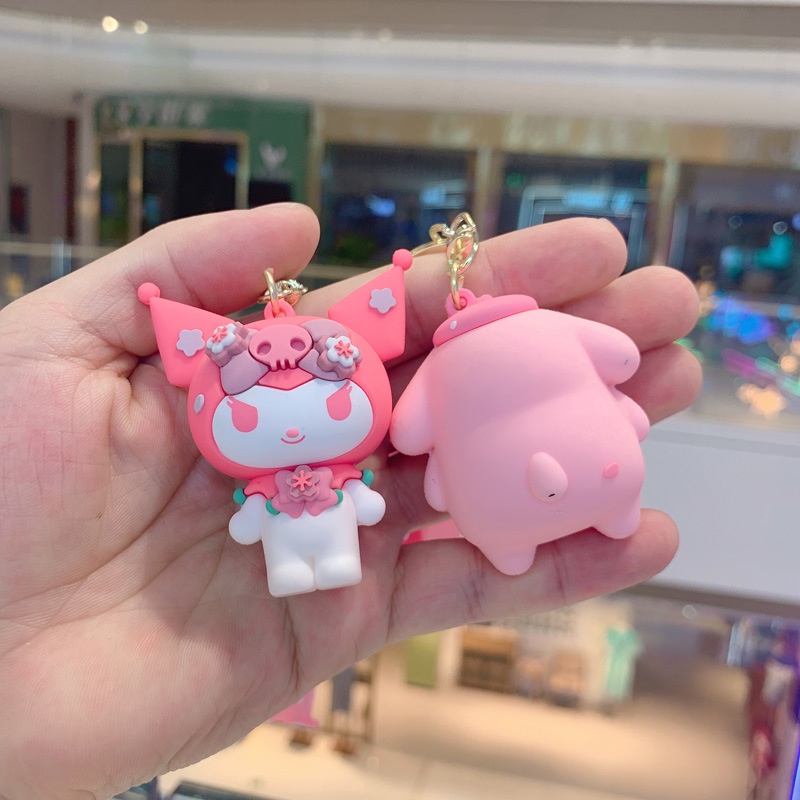 Sanrios Gantungan Kunci Boneka Kartun Hello Kitty Kuromi Cinnamoroll Cherry Blossom