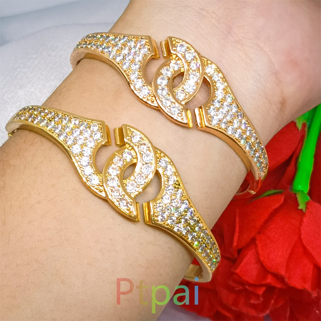 gelang tangan wanita Xuping berlapis emas dengan mata zicron Bracelet lapis emas