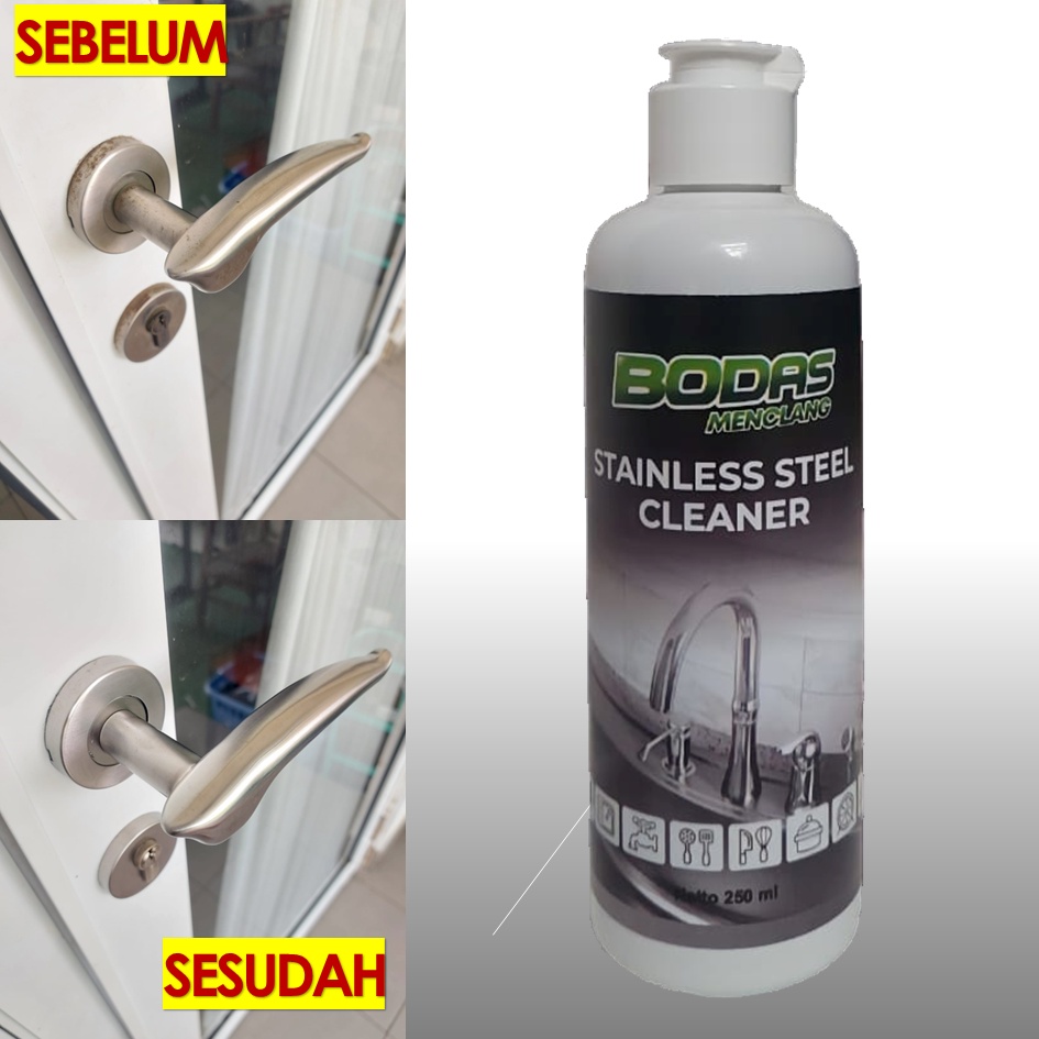 BODAS Pembersih Stainless Steel Cleaner Kran Air Shower Wastafel Alat Dapur ( Bonus Kuas dan Sabut Kawat)