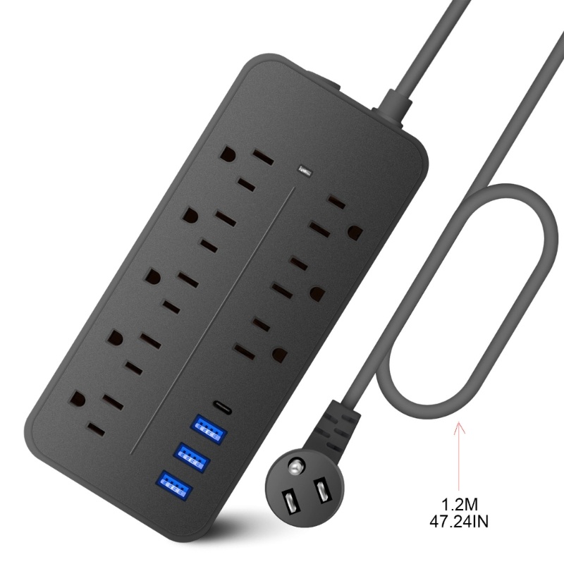 Zzz Power Strip Wall Outlet Surge Protector Stop Kontak 8xAC 3x Port USB &amp; Port Tipe-C