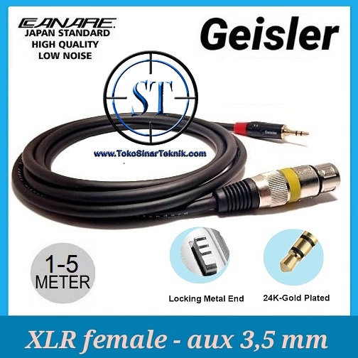 Kabel Audio Adapter TRS Jack Mini Stereo GEISLER 3.5mm Male to XLR Canon Female CANARE Panjang 1 Sampai 5 Meter