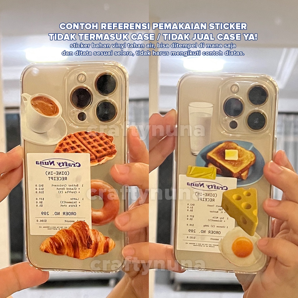 AESTHETIC STICKER DECO FOR PHONE CASE - Croissant Coffee Toast Butter Milk Egg estetik cases hp breakfast cafe