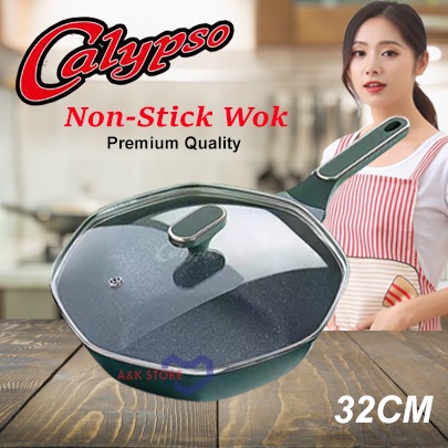 Calypso Wajan Prisma 32cm Tutup Kaca Non Stick Wok Premium Quality