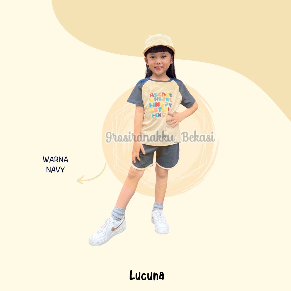 Setelan Anak Cewek Aksara Lucuna  Warna Navy Size 1-5 THN