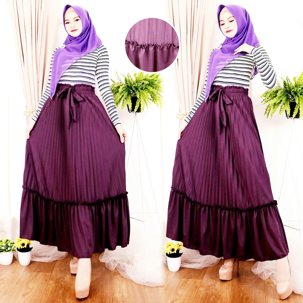 MAXI SKIRT Rok panjang Plisket Corak Kerutan Susun Rok muslim/Mayung Bawahan Rok kerut Terbaru Terlaris Termurah