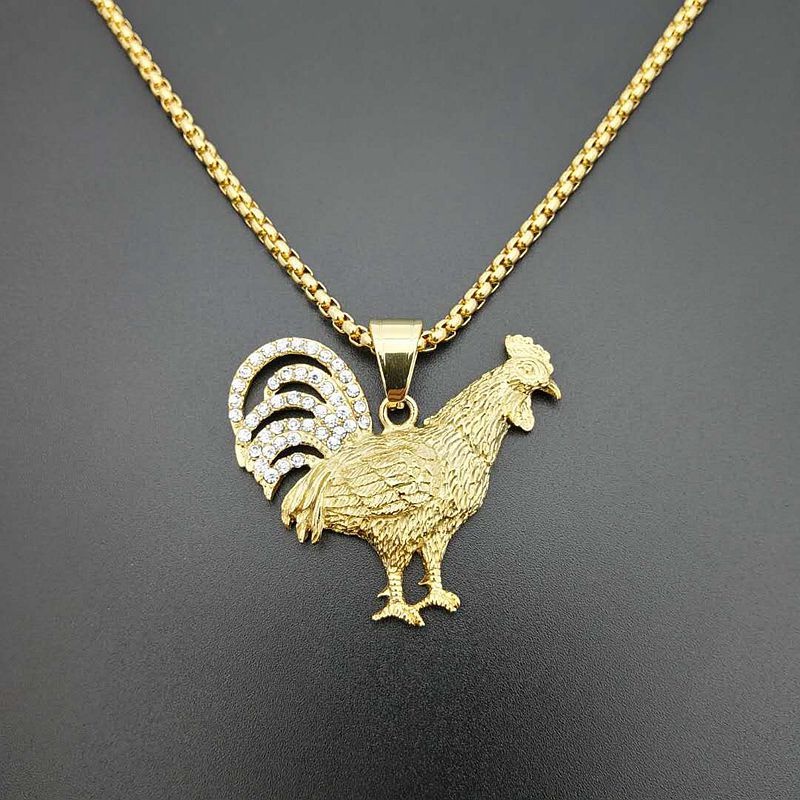 Vintage Hip Hop Fashion Pria Zirkon Ayam Liontin Kalung Pesta Perhiasan Aksesoris