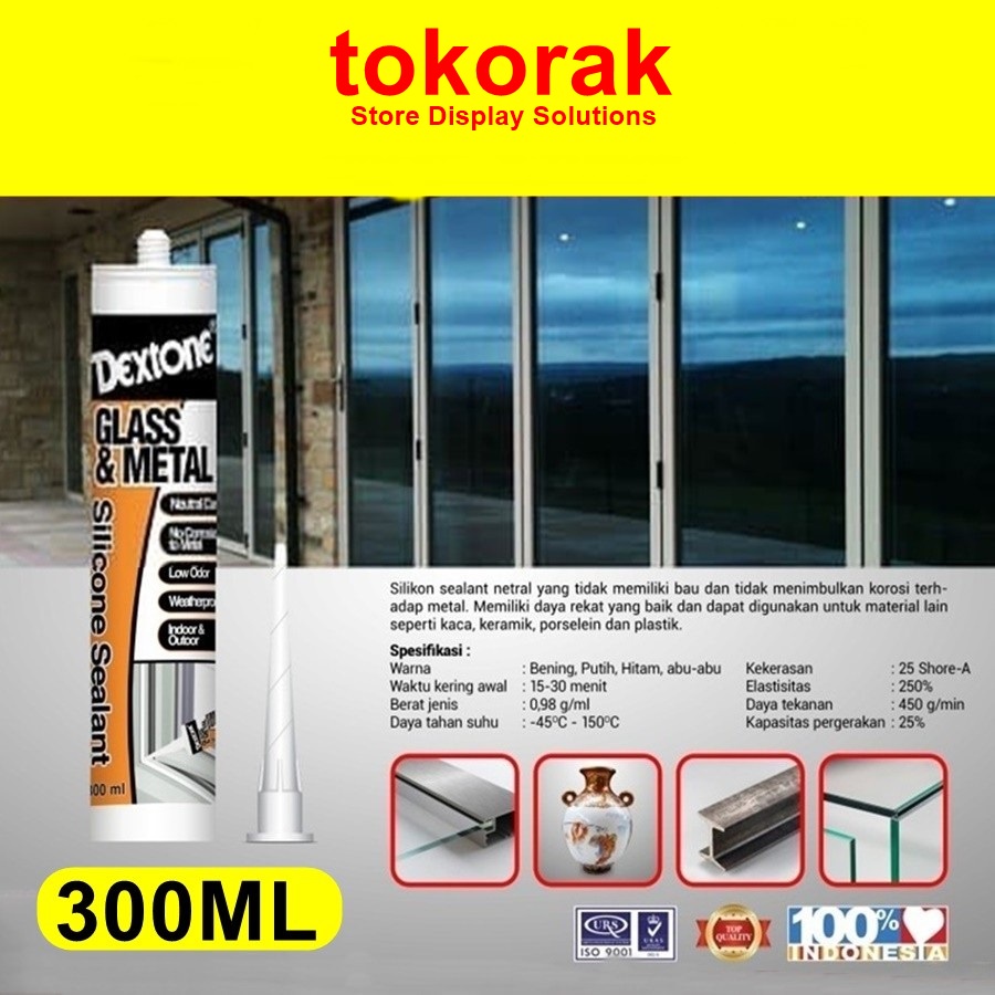 DEXTONE LEM SILICONE SEALANT TABUNG GLASS AND METAL 300 ML - SILIKON