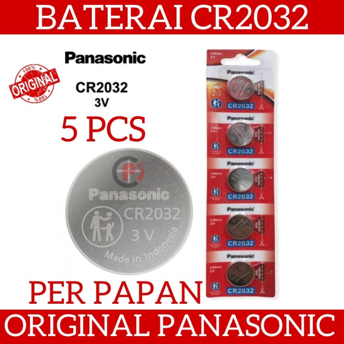 Isi 5 Pcs ORIGINAL PANASONIC Battery Baterai Coin CR2032 CR 2032