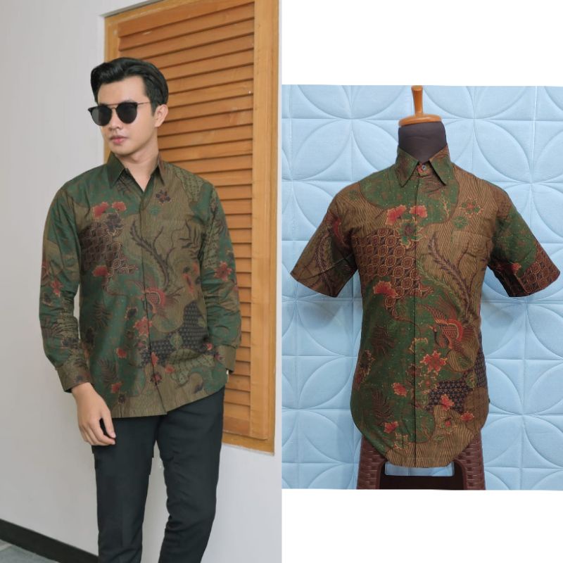 tey-17 Batik Pria ASJ SA HRB026 Kenongo Kemeja Tosca Panjang Pekalongan Padi M L Xl Sogan Tulis BR02