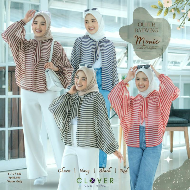 baju outer fashionable santai kasual sifon motif garis monic clv