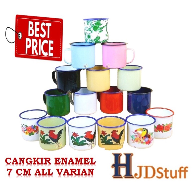 Cangkir Seng Jadul / Enamel 7cm POLOS MOTIF KEMBANG LURIK BLIRIK