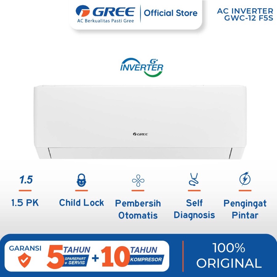 GREE AC F5S SERIES - INVERTER 1.5 - GWC-12F5S - White (Indoor&amp;Outdoor)