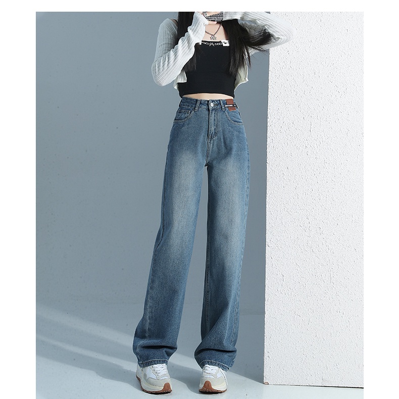 New Biru retro celana jeans high waist wanita kulot import murah