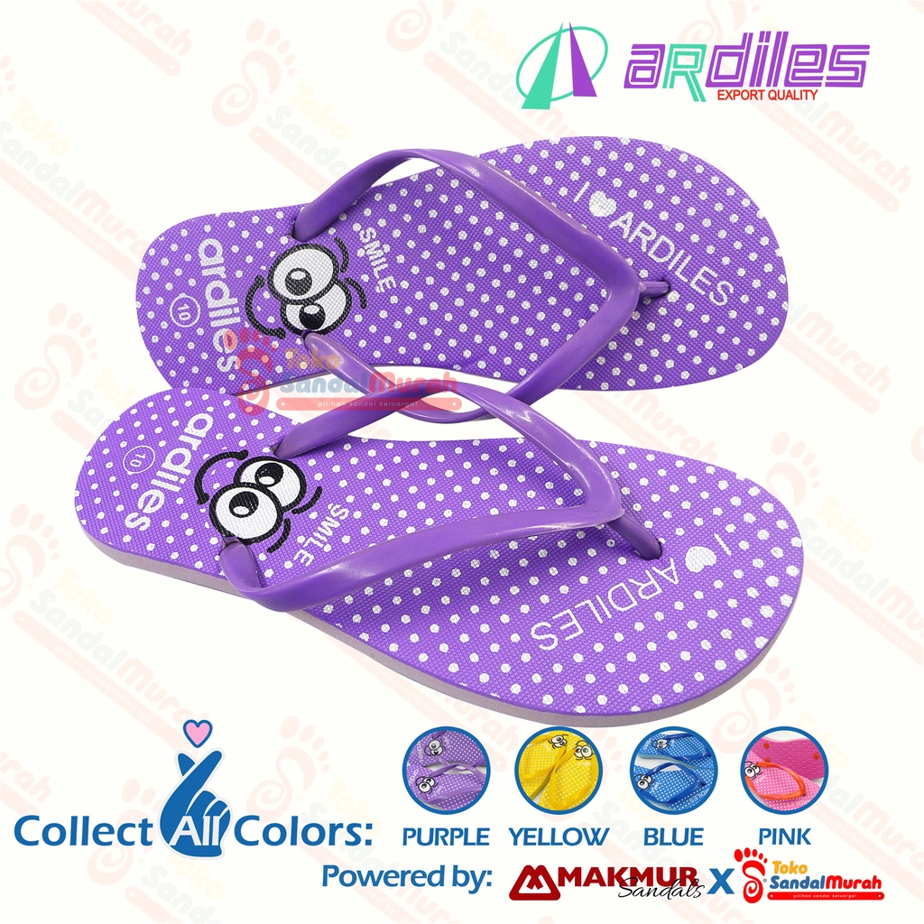 Toko Sendal Murah - Sandal Jepit Orginal Ardiles / Sandal Jepit Wanita Dewasa / Sandal Jepit Motif Polkadot dan Emoticon Smile [Toko Sendal Murah LDS 09 Ardiles Smile]