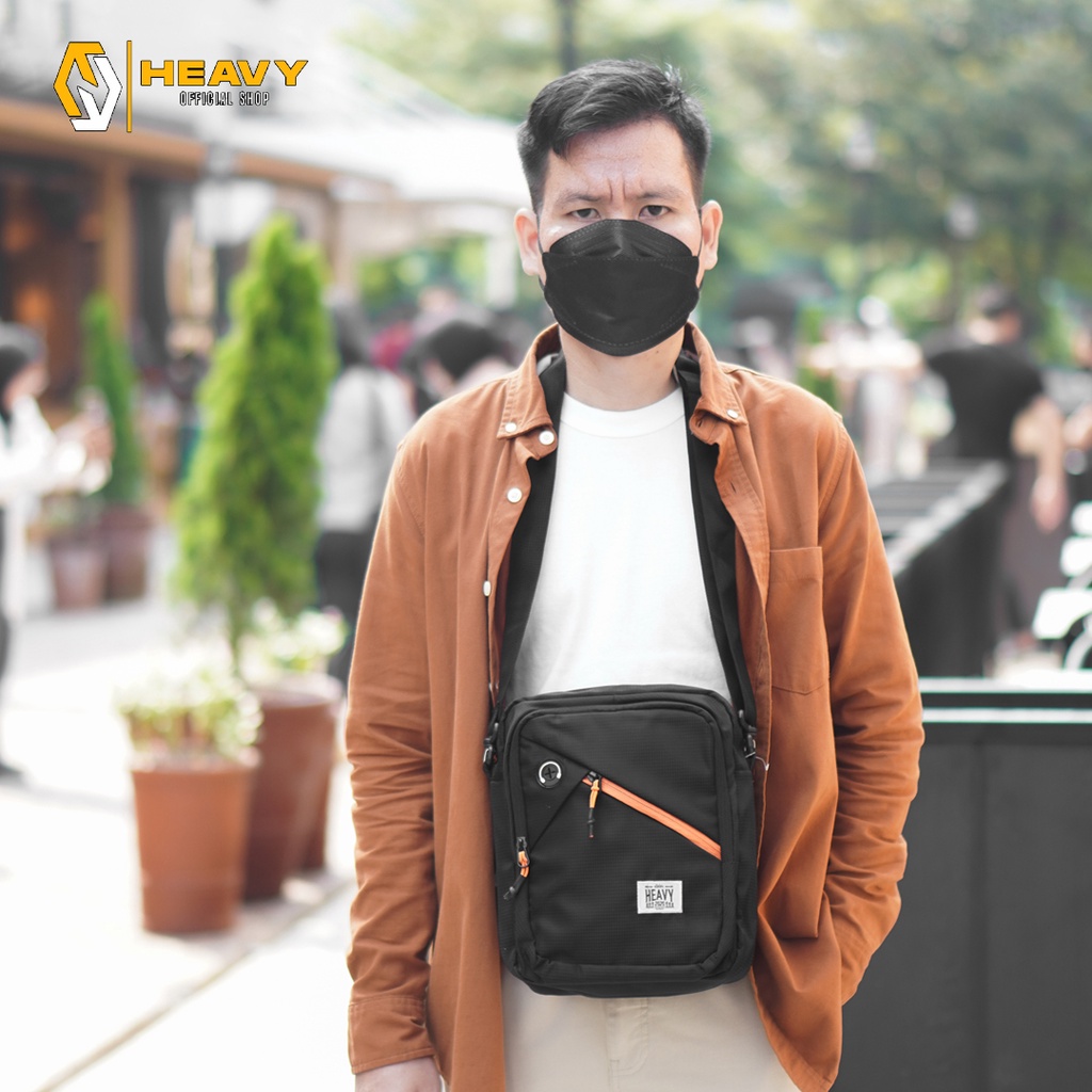 Tas selempang pria heavy K-4077 - Black slingbag kasual premium