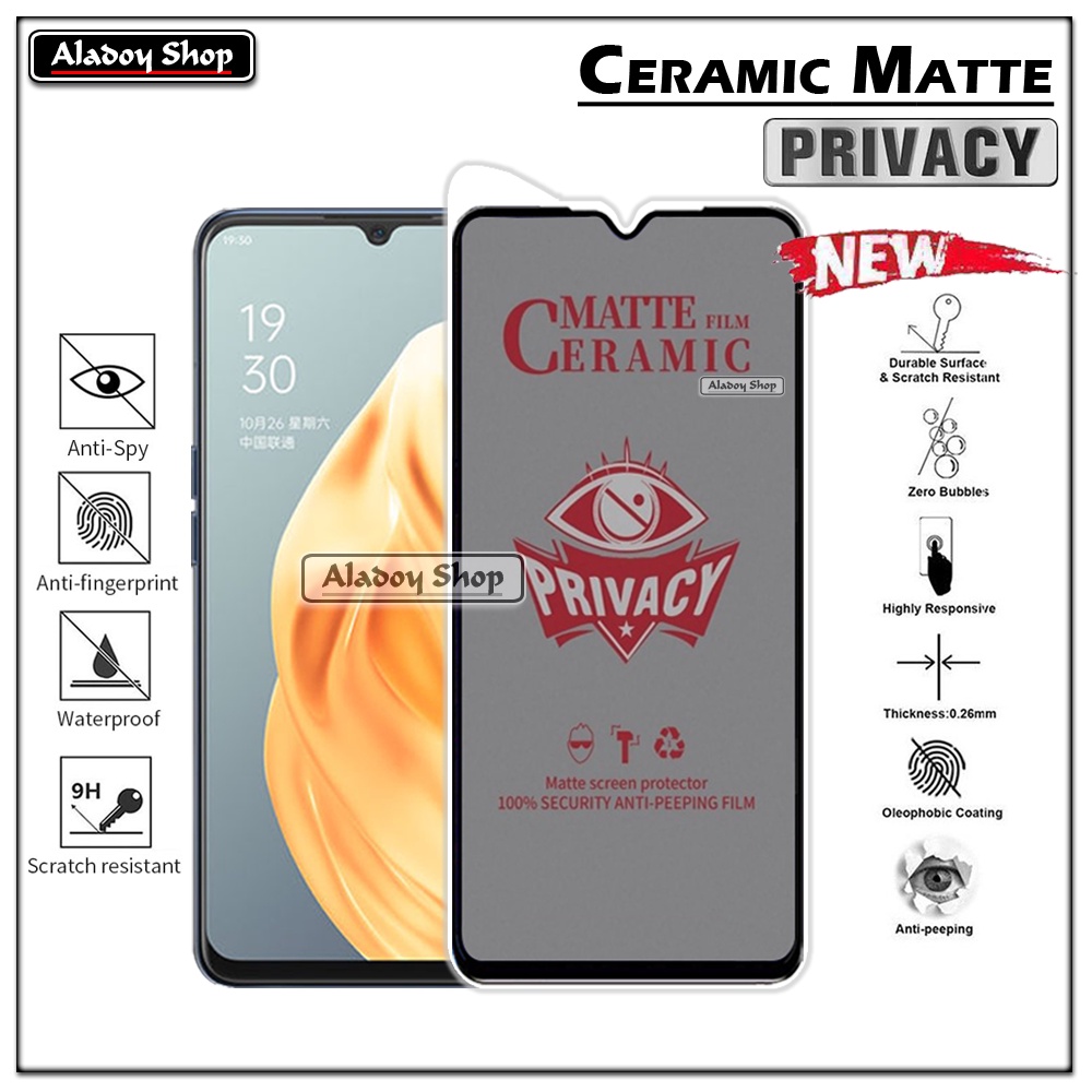 Tempered Glass Anti SPY Oppo Reno 3/A91 Anti Gores Privacy + Tempered Glass kamera dan Skin Carbon