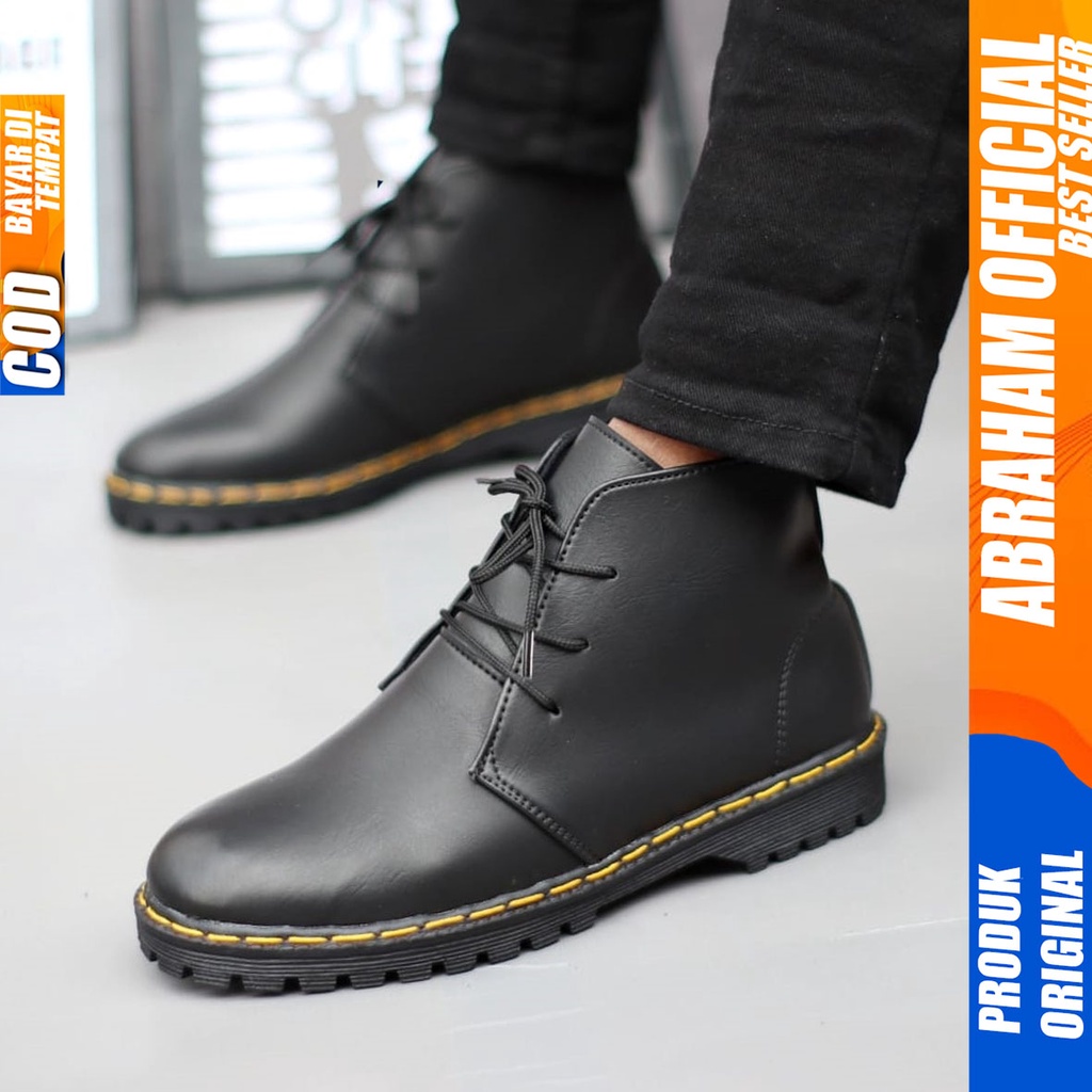 ABRAHAM Sepatu Formal Pantofel Docmart Boots Kerja Pria Hitam