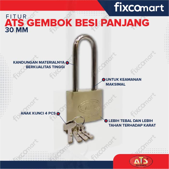 Kunci Gembok Padlock ATS 30 40 50 60 70 MM Leher Panjang