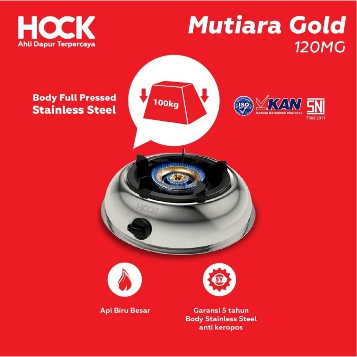 Hock Mutiara Gold KGB120MG Kompor Gas 1 Tungku Stainless Steel