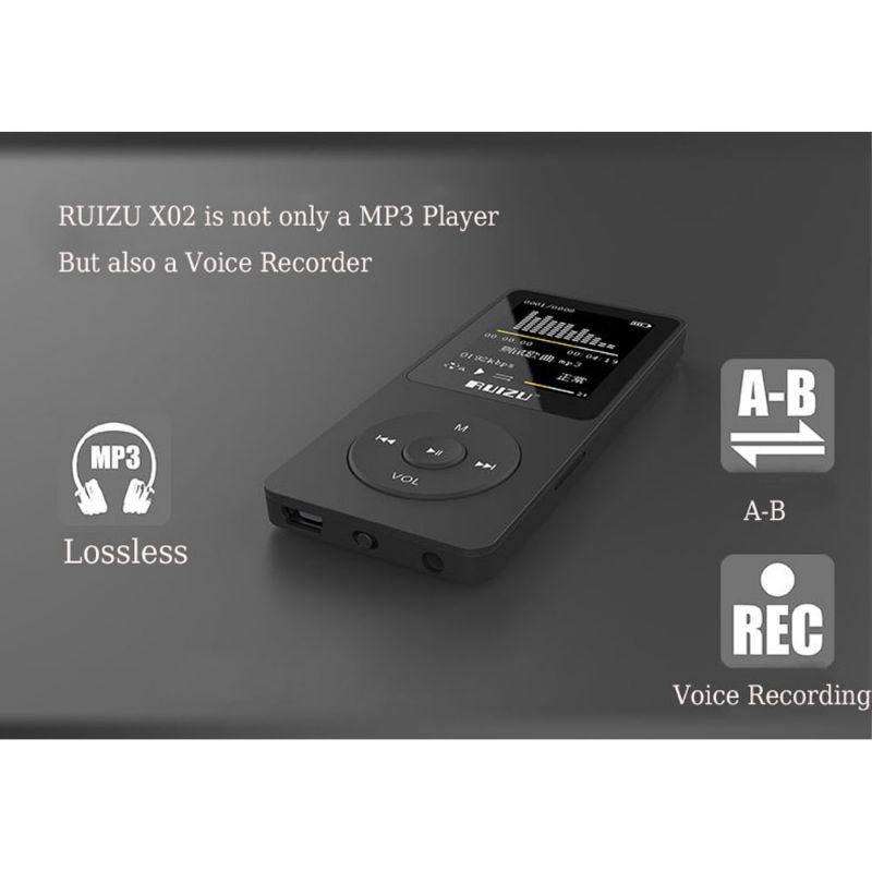 Ruizu MP3 Player Pemutar Musik HiFi DAP 8GB X02 Hitam