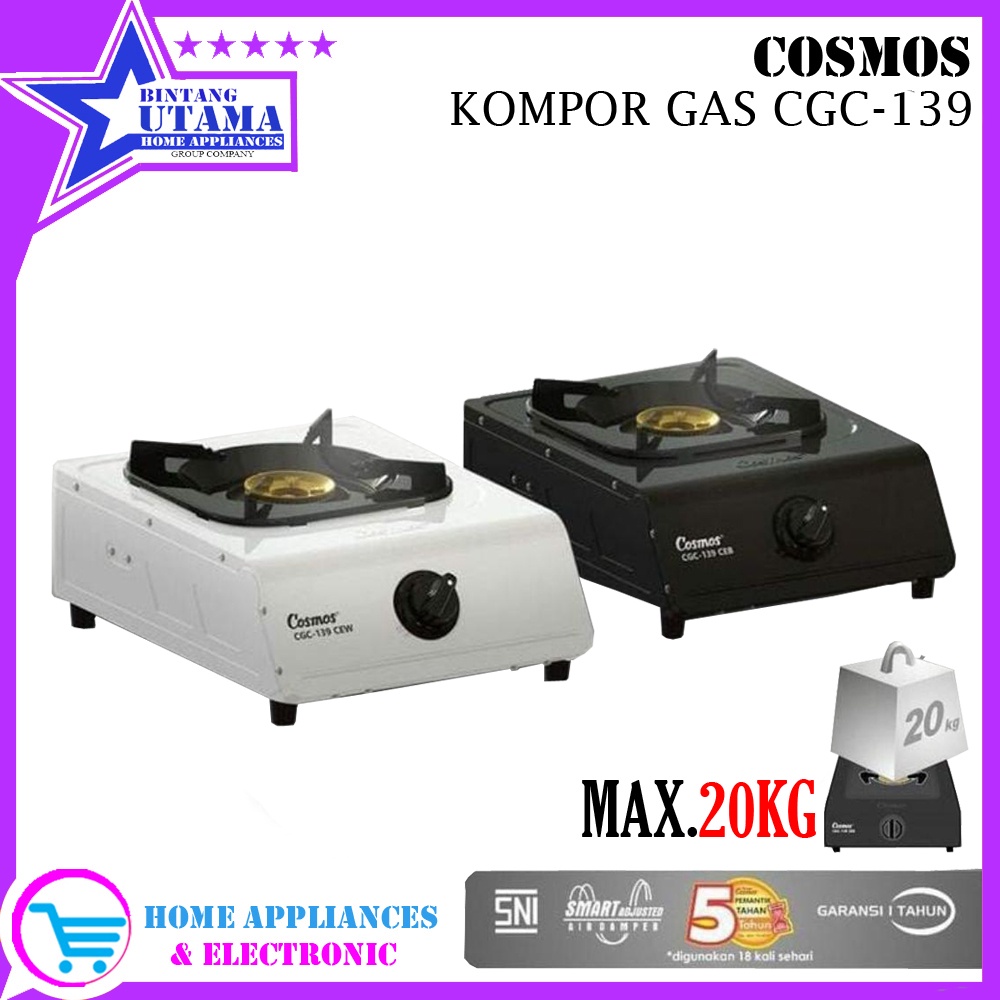 (COD) KOMPOR GAS 1 TUNGKU COSMOS CGC139 CEB / CGC-139 CEW / CGC-139 (1 TUNGKU) GARANSI RESMI
