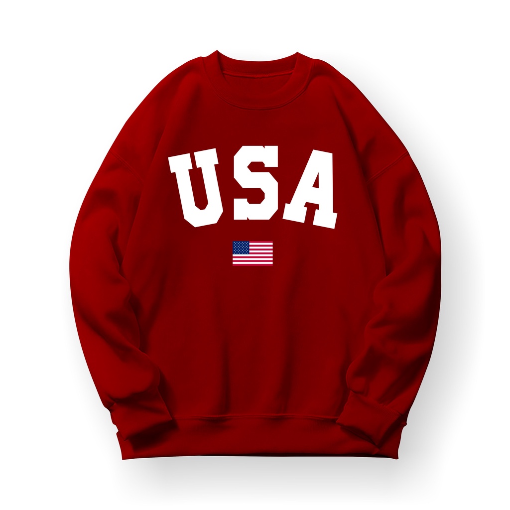 U S A Sweatshirt Basic II Sweater Crewneck Print DTF II Sz M - XL Anak &amp; Dewasa ( Pria &amp; Wanita )