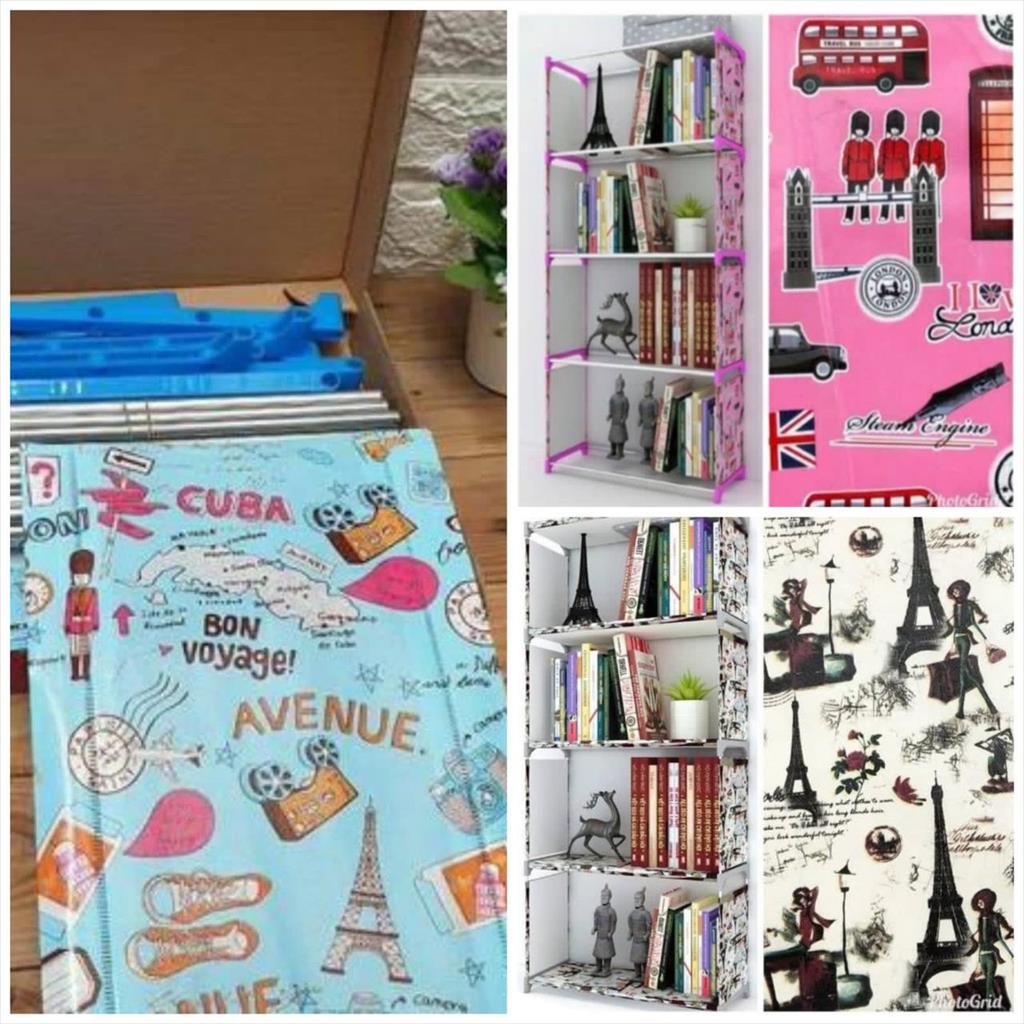 LS 972. Rak buku 5 tingkat 4 susun portable lemari penyimpanan baju sepatu Rak Buku Serbaguna 5 Susun 4 Ruang Portable Lemari Multifungsi