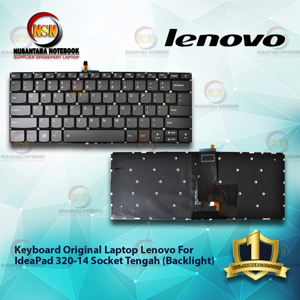 Keyboard Original Laptop Lenovo IdeaPad 320-14 IP320-14 Hitam Socket Tengah