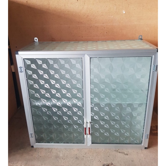 {OkaStore} rak gantung lemari dapur kitchen set atas aluminium kaca 2 pintu polos - Putih Diskon