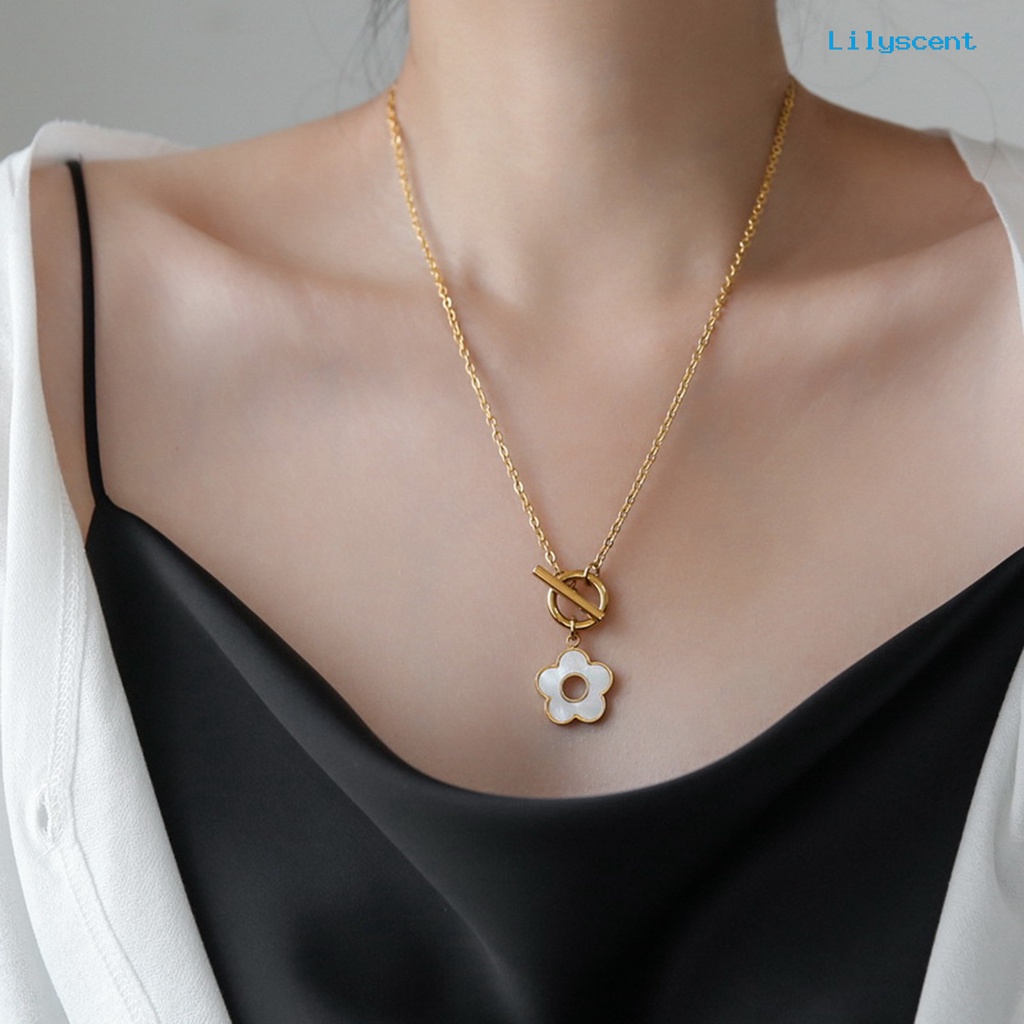 [LS]Kalung Kalung Panjang Shell Bunga Sakura Emas Titanium Steel Elegan Untuk Hadiah