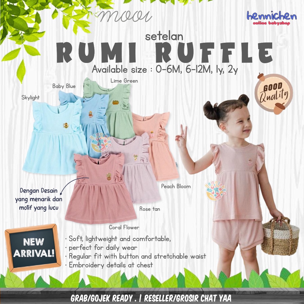 PROMO 7.7 PROMO BAJU LEBARAN MURAH Mooi Rumi Ruffle Set 0-2 Tahun Setelan Rib Ruffle Fashion Anak Perempuan