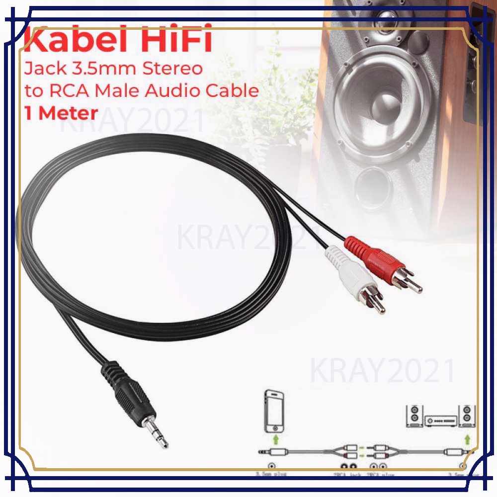 Kabel HiFi Jack 3.5mm Stereo to RCA Male Audio Cable 1m -CB187