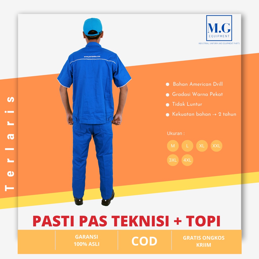 Seragam spbu pertamina pasti pas operator , pengawas, ob, teknisi + topi