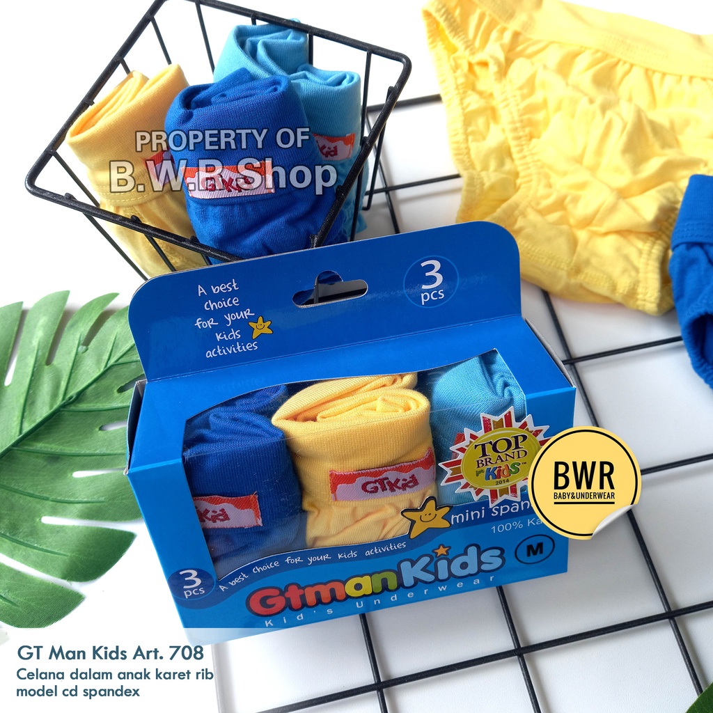 [ 3pc ] GT Man KIDS BIRU 708 Anak Spandex / Celana Dalam Anak Gt Man Karet Rib - Bwr