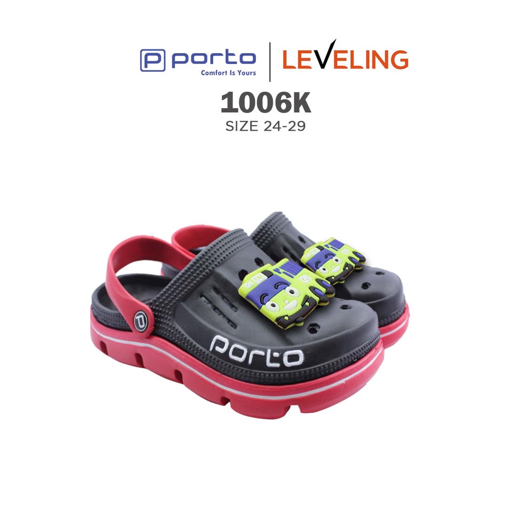 1006K - Porto Leveling Sandal Anak Laki-laki Size 24 - 29 Karet Karakter Lucu Tayo Bus Nyaman Terbaru Original