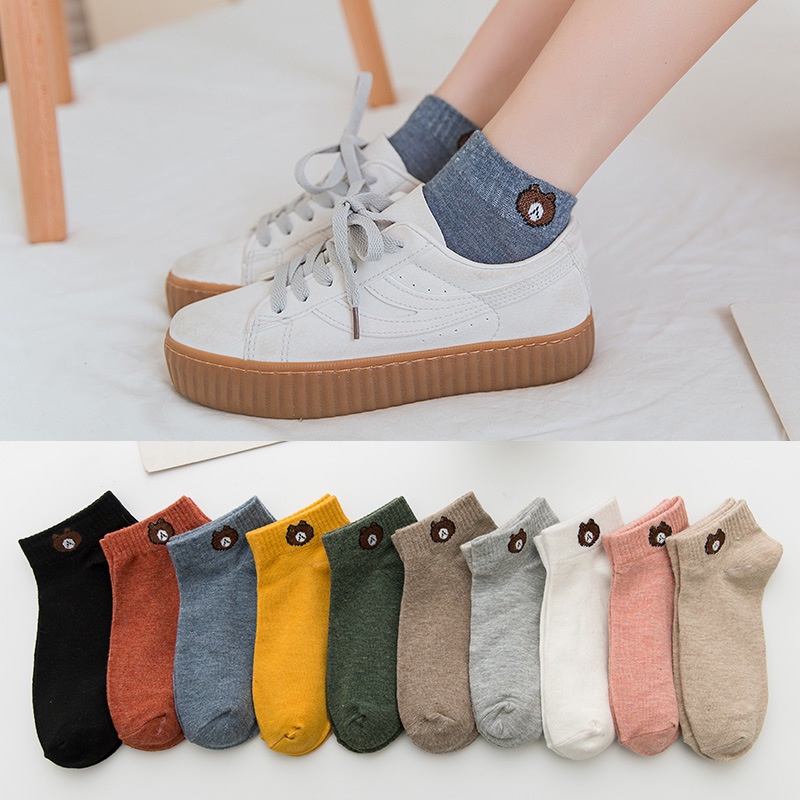 10 Pasang + Pouch Kaos Kaki Motif Bear MALLSHOPPING