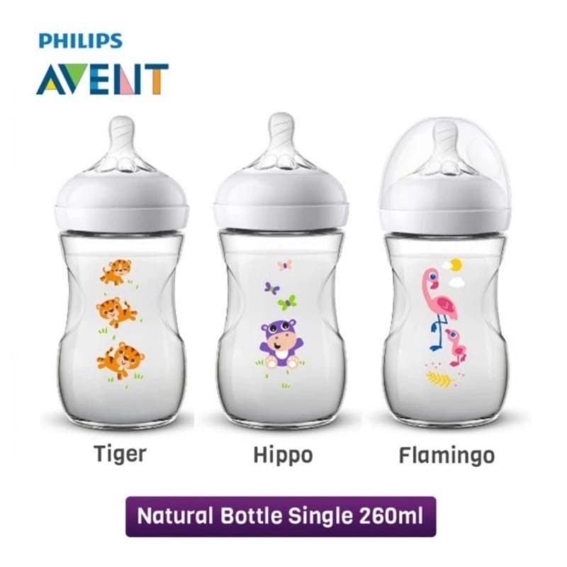 Philips Avent Natural Bottle Tiger / Hippo/ Flamingo - Botol Susu Avent Natural 260 ML