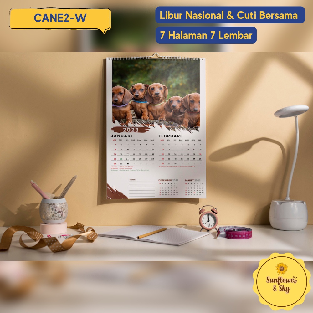 

CANE2 Kalender Dinding 2023 Tema Anjing Wall Calendar Kalender 2023