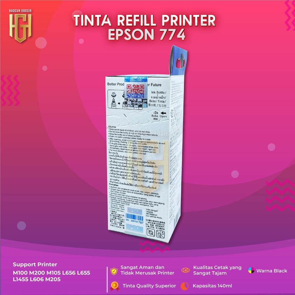 Tinta Epson 774 Black Tinta Printer M100 M200 L655 L1455 Premium